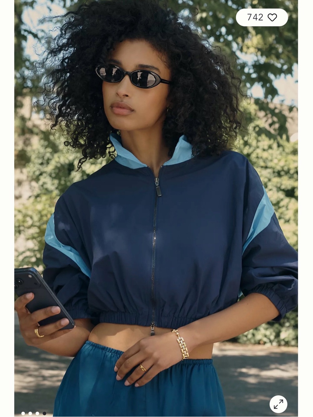 NWT Anthropologie Blue Colorblock Cropped Windbreaker Jacket M